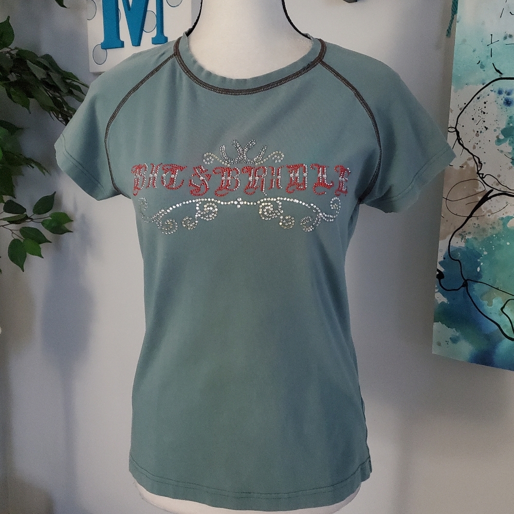 BIT & BRIDLE Rhinestone Logo Horseshoe Western Baby Tee M